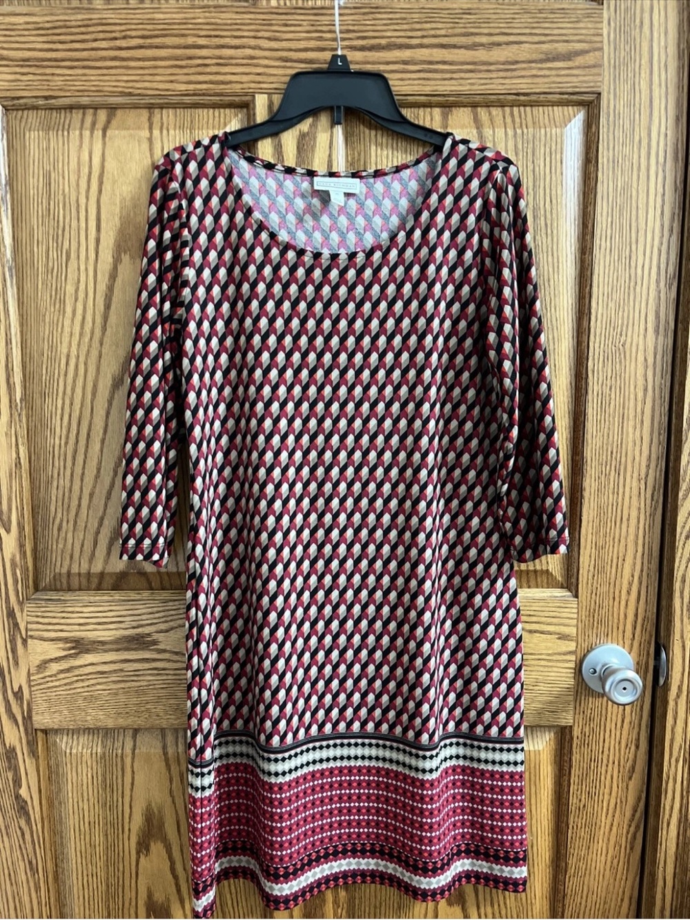Dana Buchman Pink and Black Patterned Scoop Neck Dress
